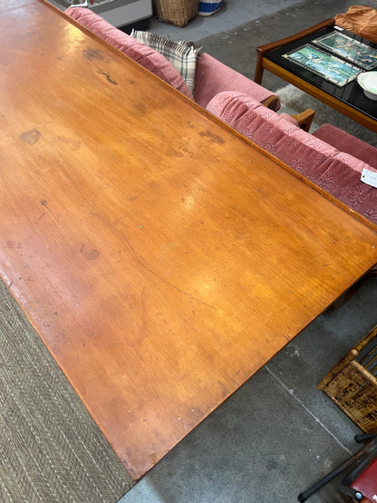 Vintage Timber Bar Table / Kitchen Island / Console Table with Wrought Iron Curly Base