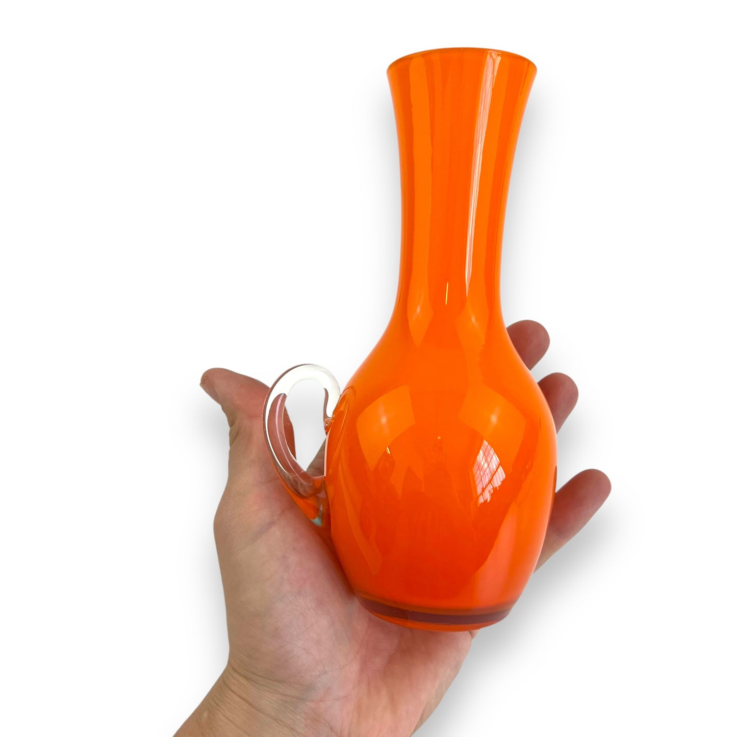 Orange Art Glass Vase with clear handle