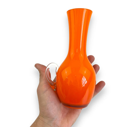 Orange Art Glass Vase with clear handle