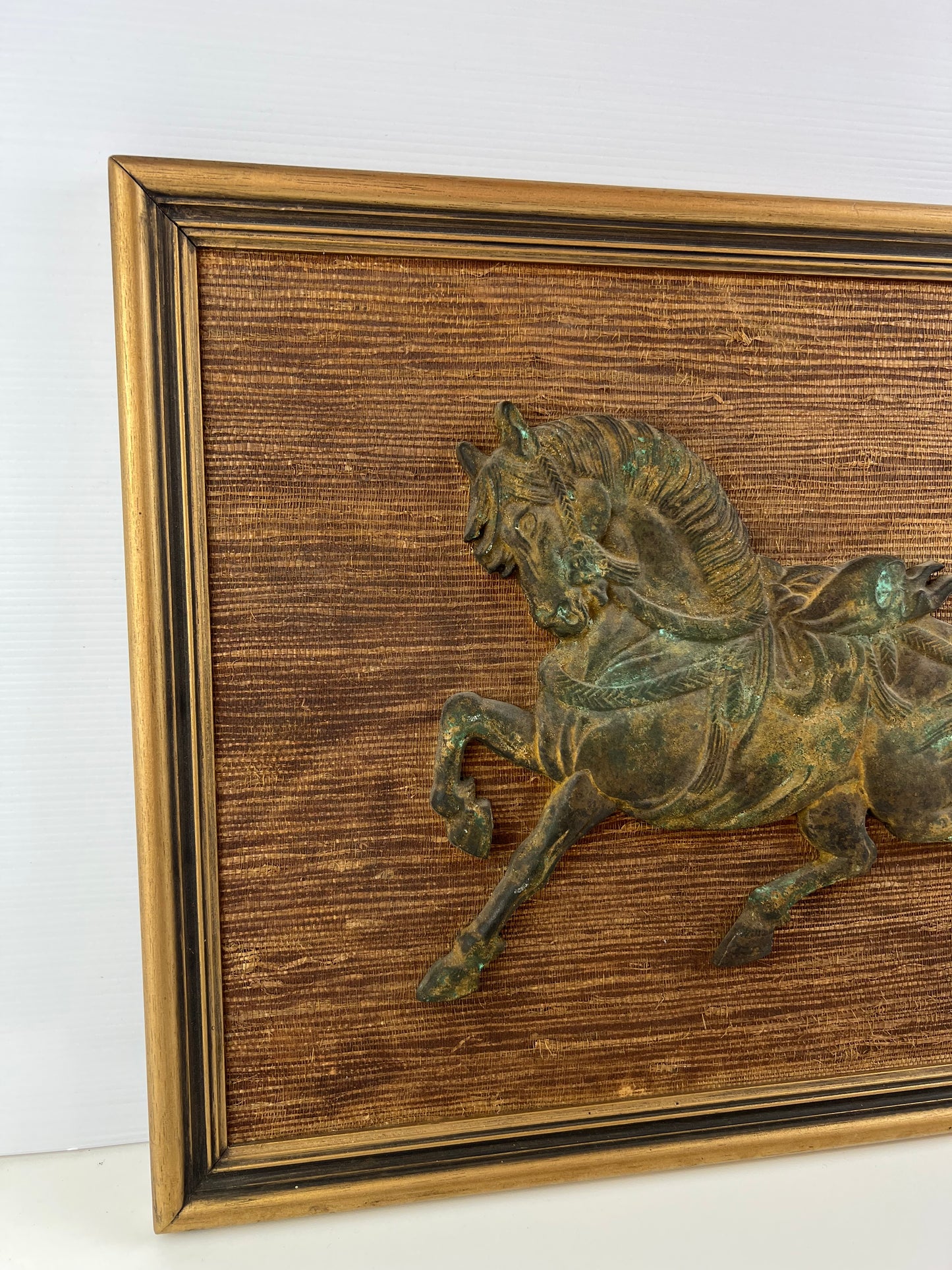 Brass Horse Wall Art on Woven Backing