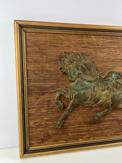 Brass Horse Wall Art on Woven Backing