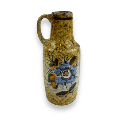 Ceramic vase with blue flower and handle by VEB Haldensleben