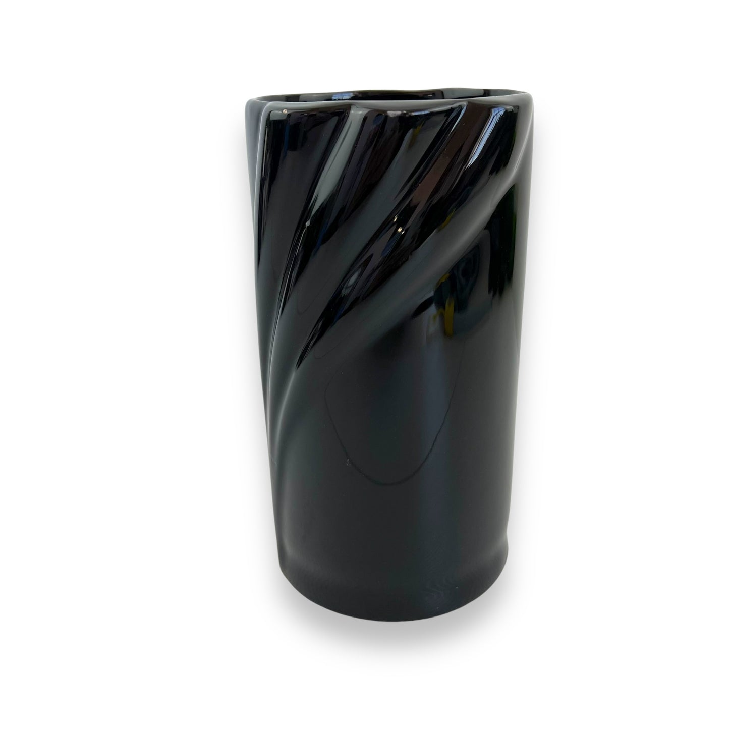 Black cylinder ceramic vase with twist detail