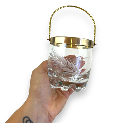 Ice Bucket with Gold Handle & Tongs – Etched Glass Barware
