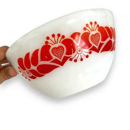 Pyrex Glass Large White Bowl Orange & Red Decal