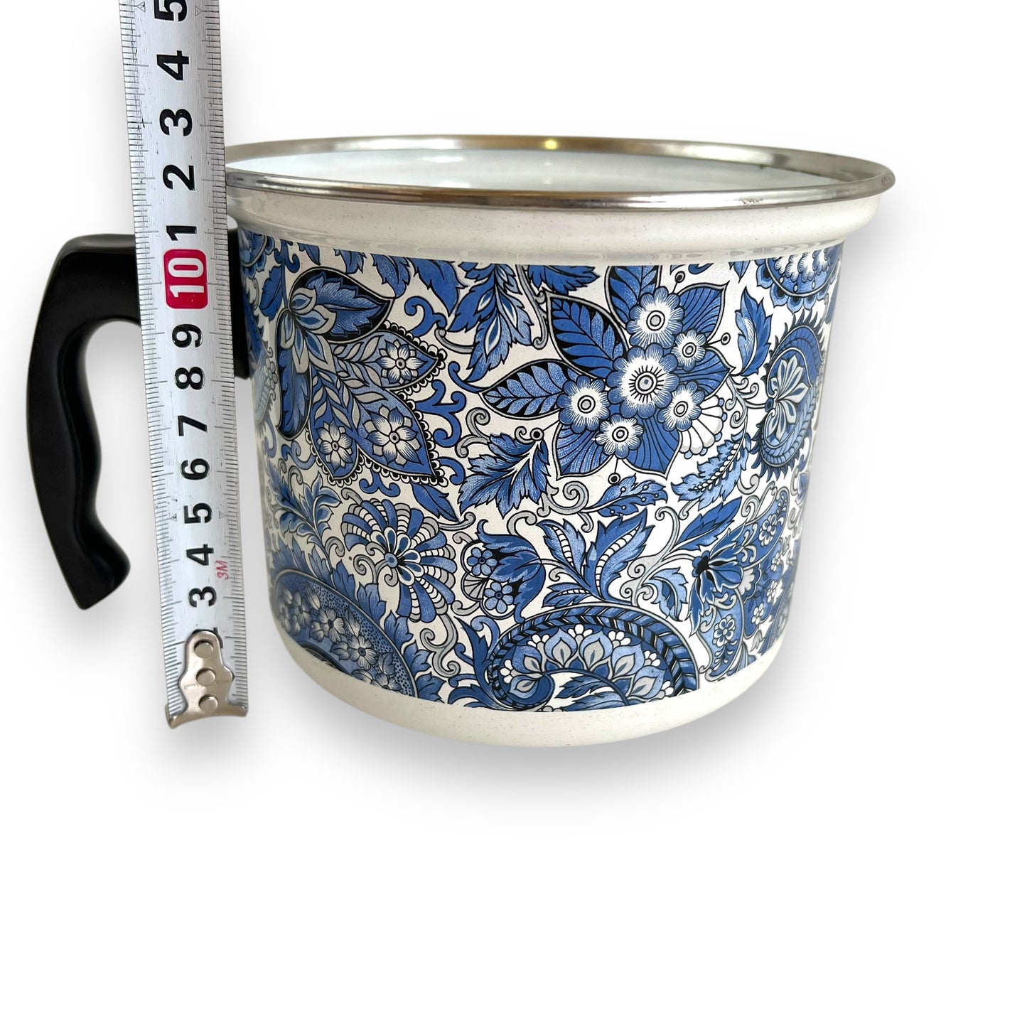 Blue Paisley Pattern Fancipan Enamelware cooking pot with handle - no lid