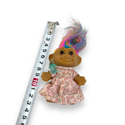 Troll Doll pink flower dress rainbow hair
