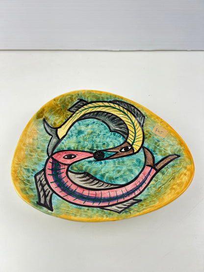 Hand-Painted Modernist Fish Ceramic Dish