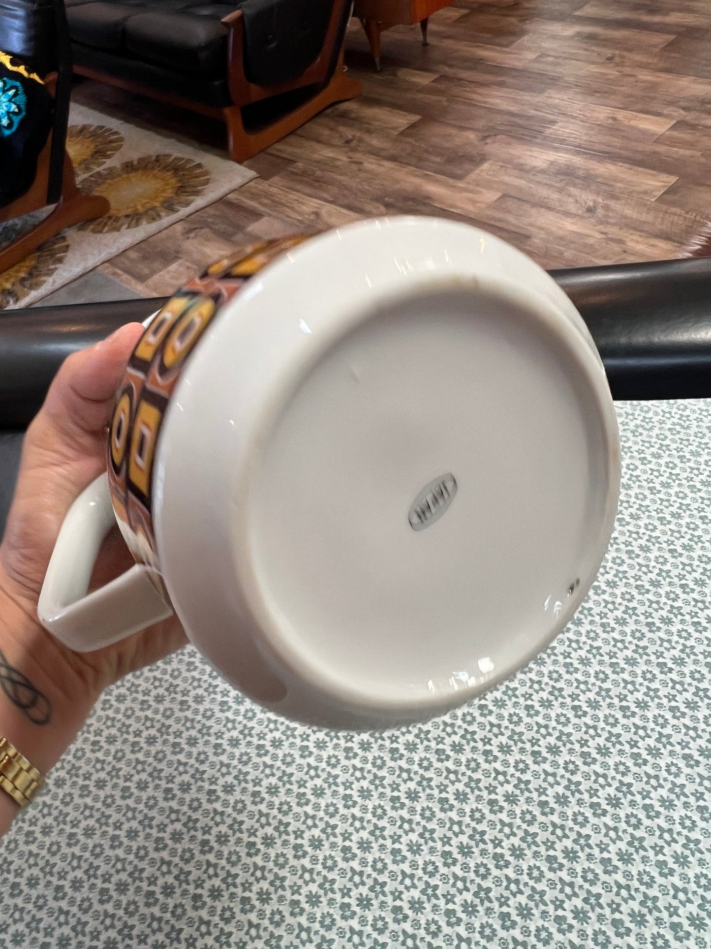 1970s Retro Coffee Pot – Geometric Pattern Ceramic Coffee Server – Made in Japan