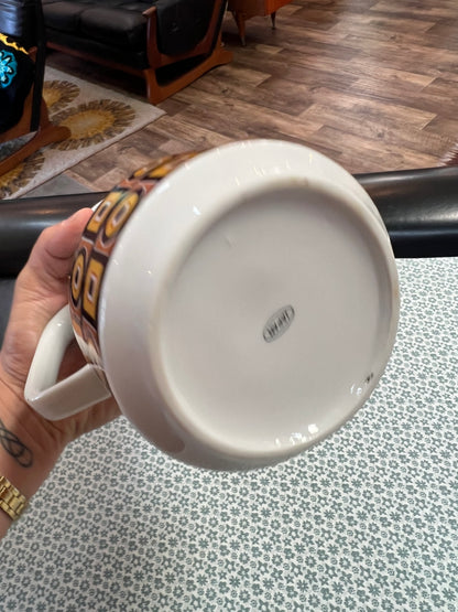 1970s Retro Coffee Pot – Geometric Pattern Ceramic Coffee Server – Made in Japan