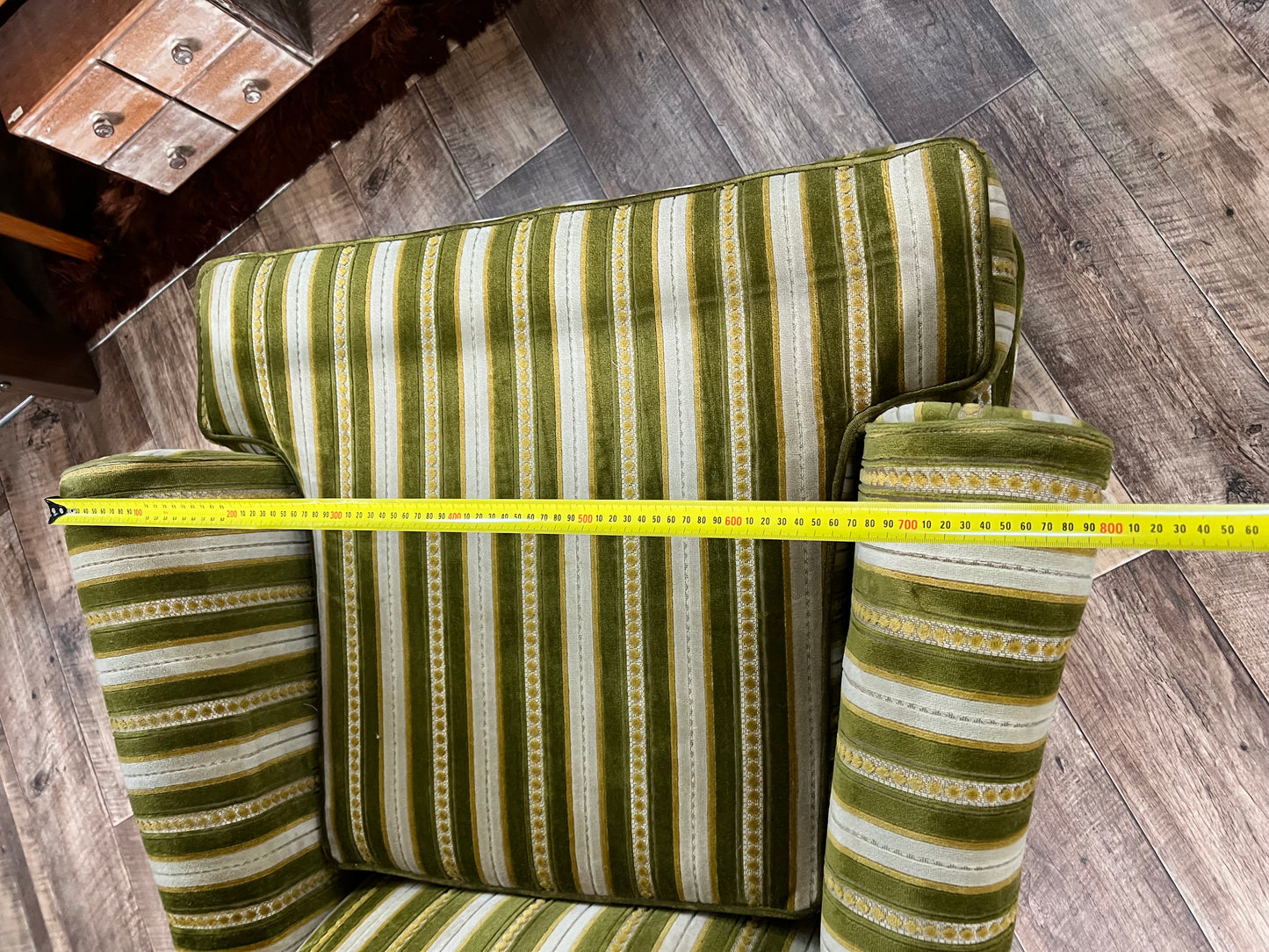 1. Vintage Green Striped Wingback Armchair