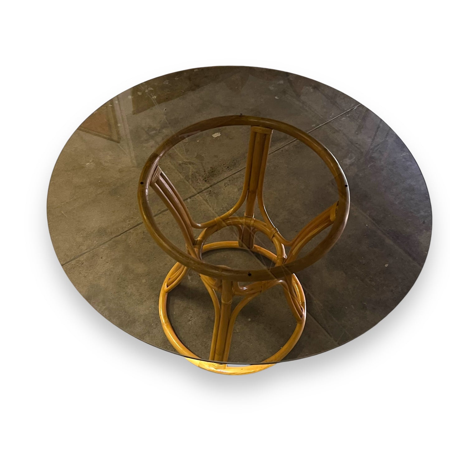 Cane Dining Table with Black Glass Round Top