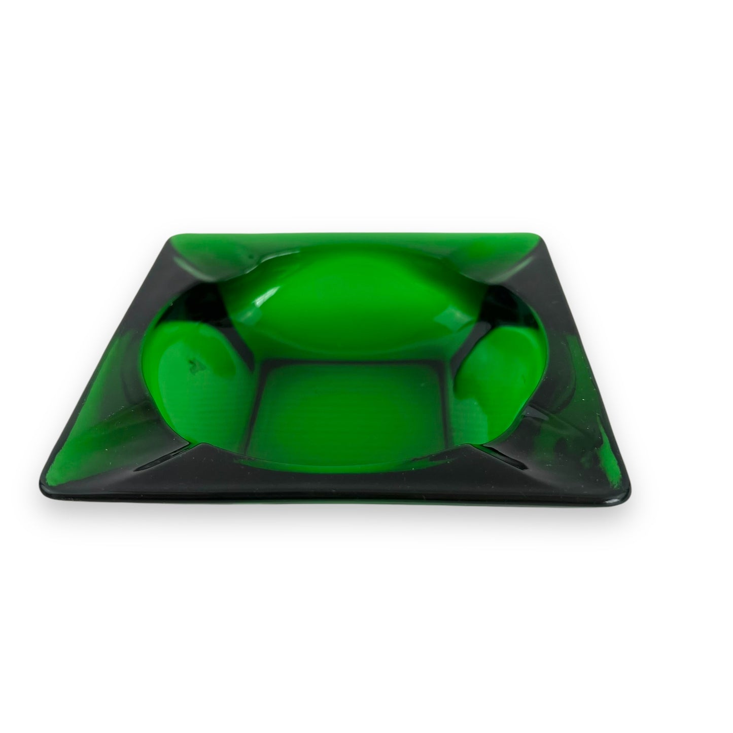Green glass square ashtray