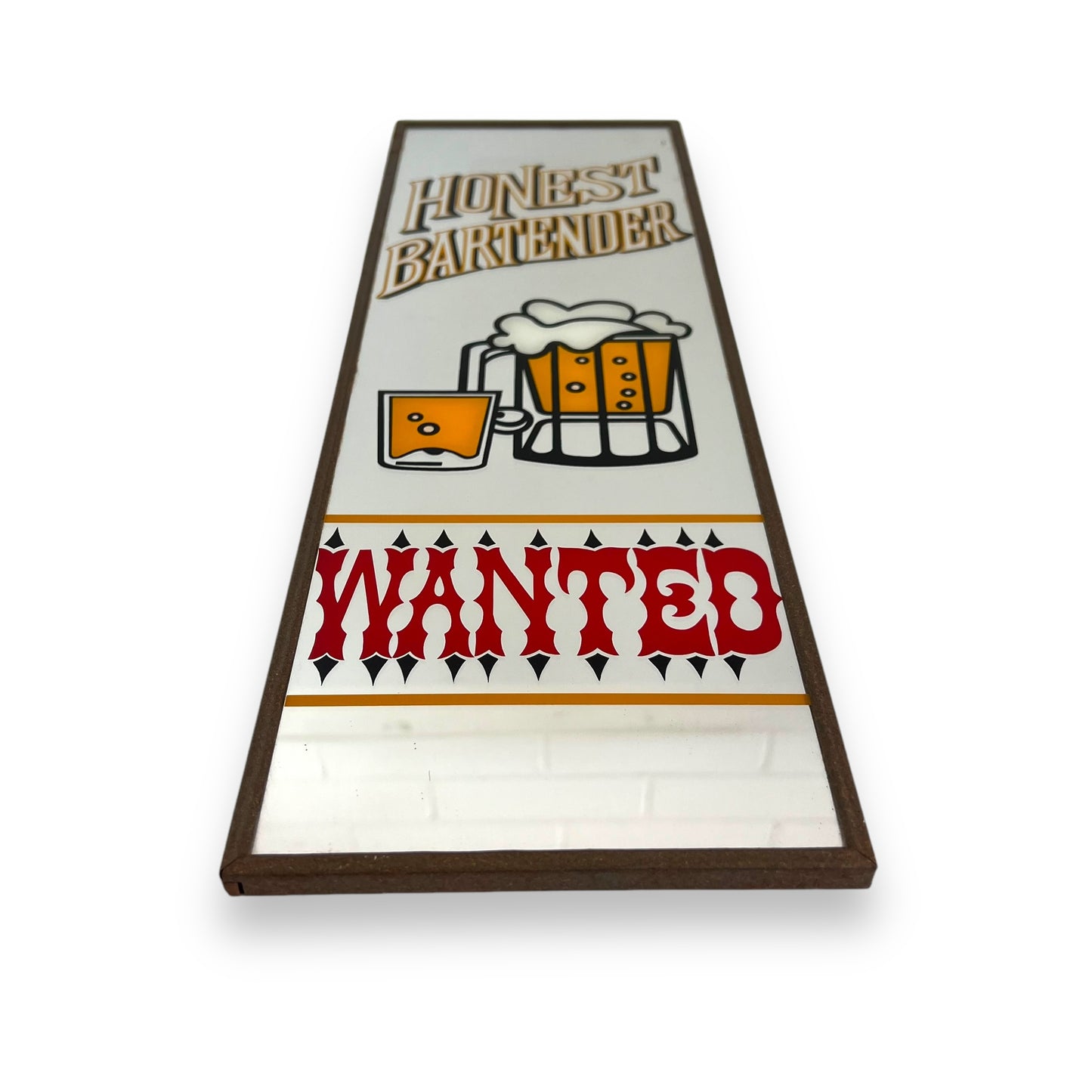 Honest Bartender Wanted Glass Mirror Framed Bar Sign