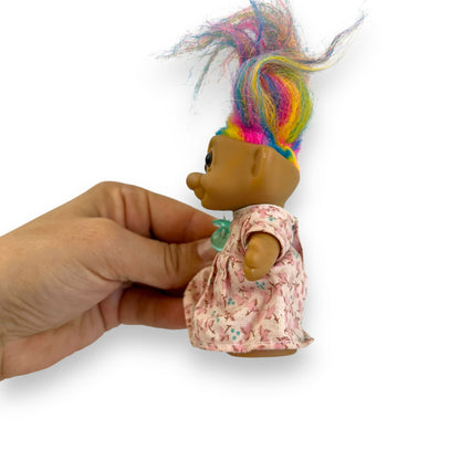 Troll Doll pink flower dress rainbow hair