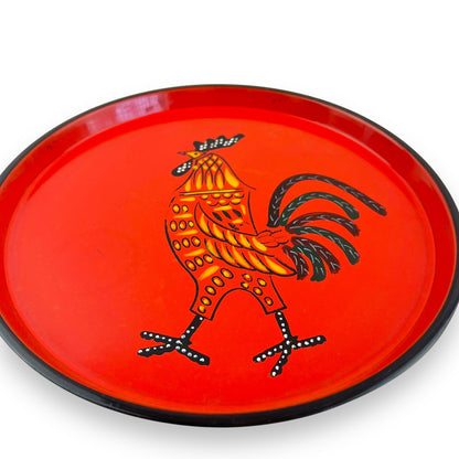 Red Round Plastic Rooster Tray