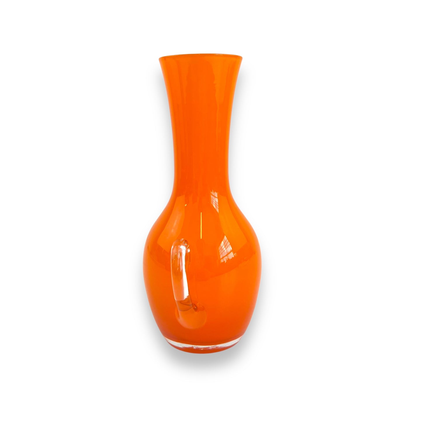 Orange Art Glass Vase with clear handle