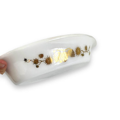 Gold Pine Cone Pattern Two Part Pyrex Dish