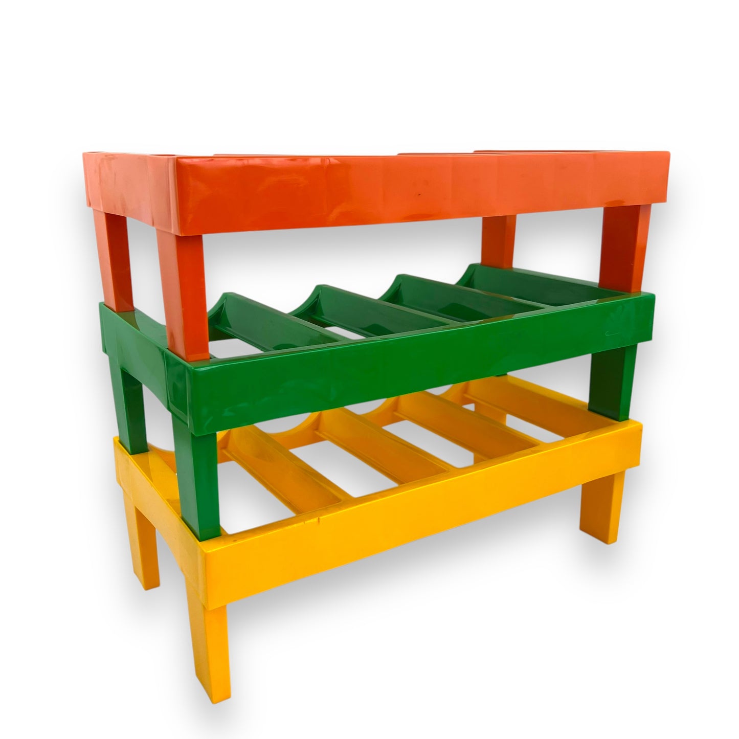 Orange, Green & Yellow Plastic Stacking Bottle Holder