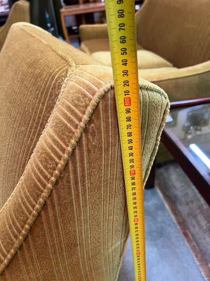 #2 Olive Green Armchair  with stripe patterned upholstery