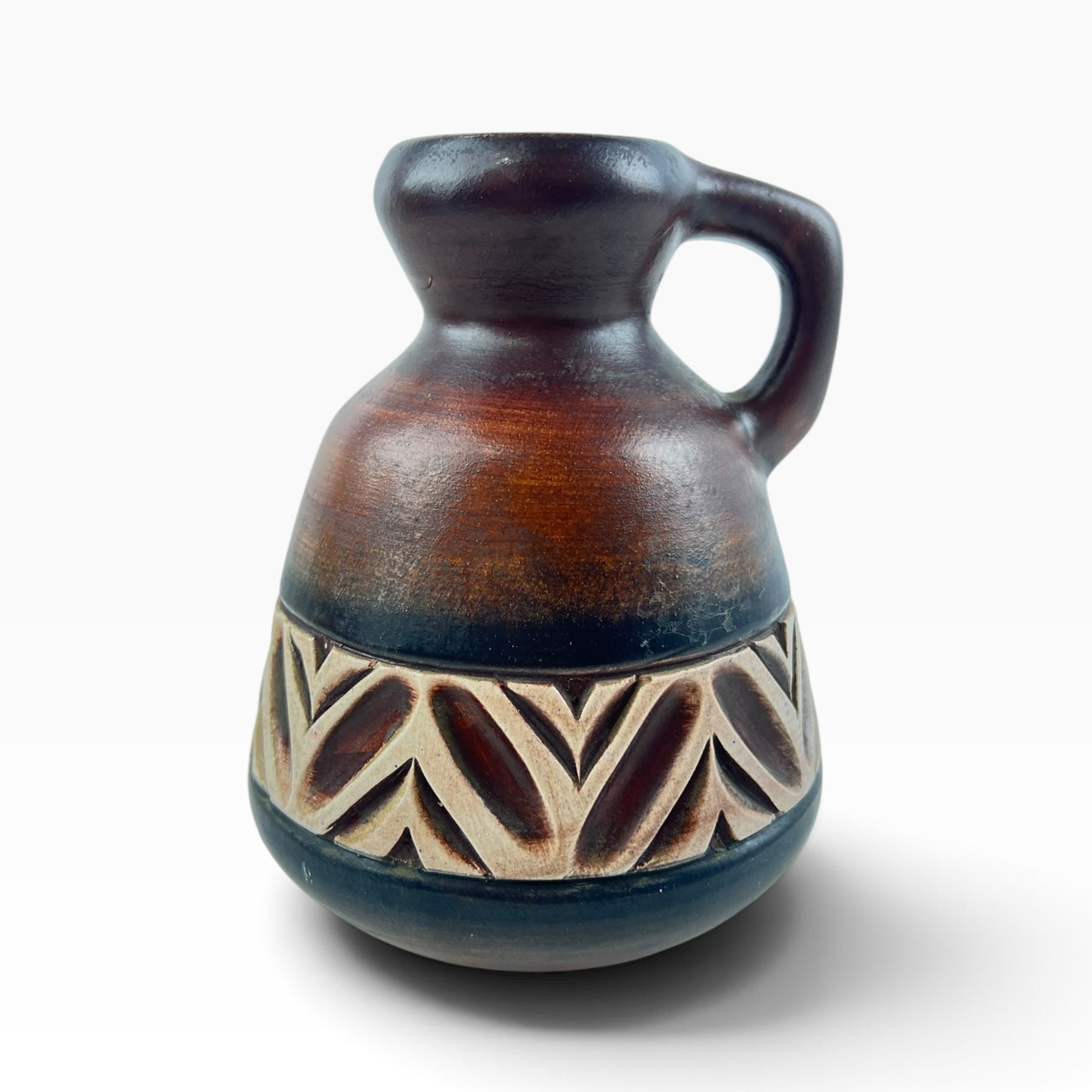 Beit Hayotser Israel Pottery Vase – Brown & Cream Handled Vase
