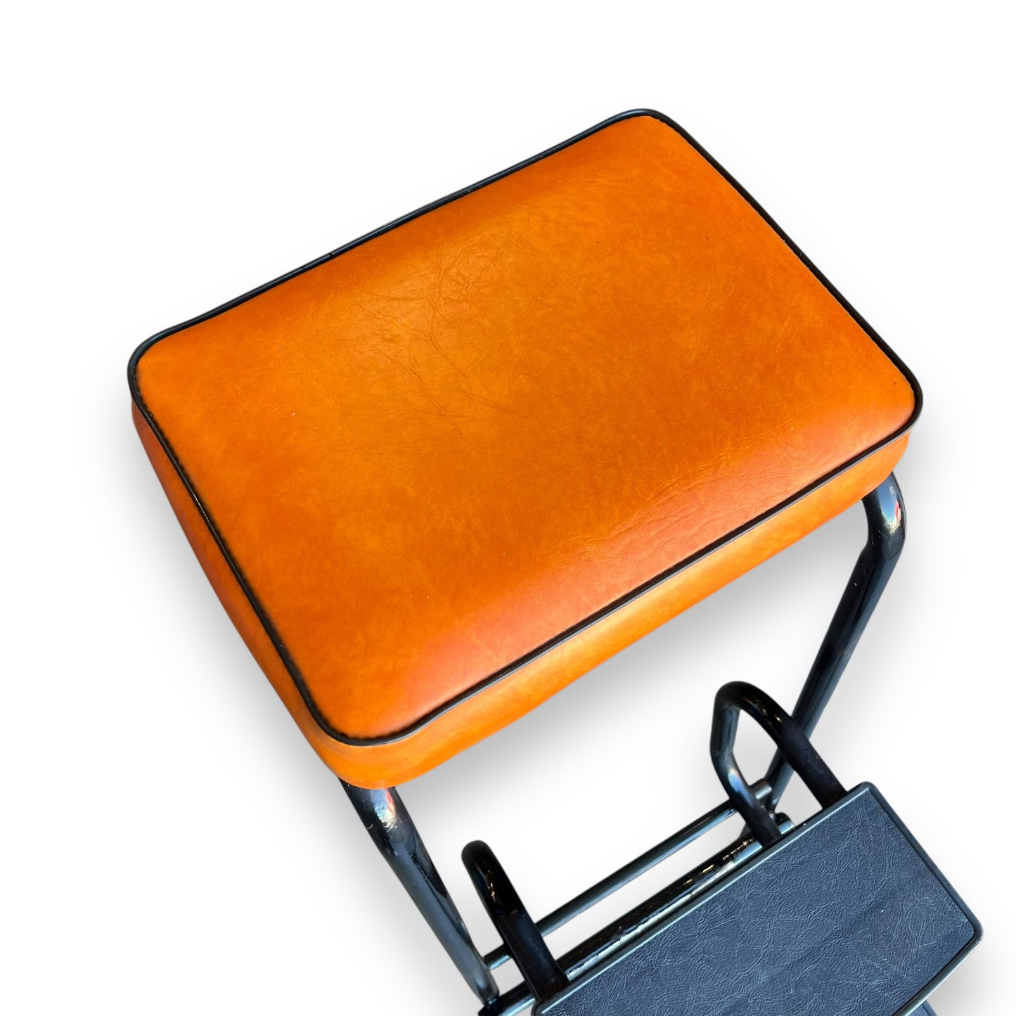 Folding Kitchen Step Stool with Orange Vinyl Seat