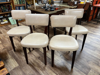 Set of 4 Dining Chairs – Cream Vinyl & Rosewood-Toned Timber