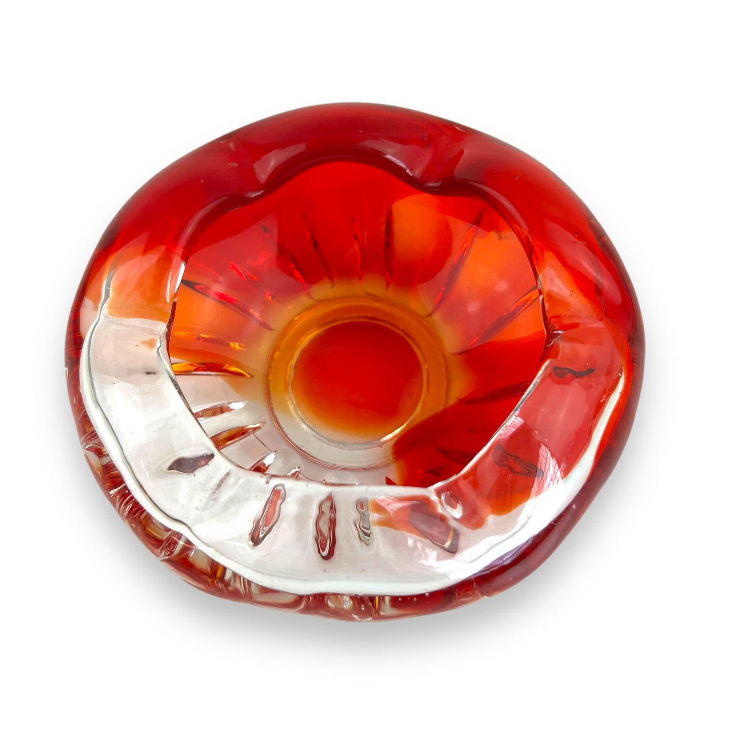 Red & Clear Art Glass Bowl / Ashtray