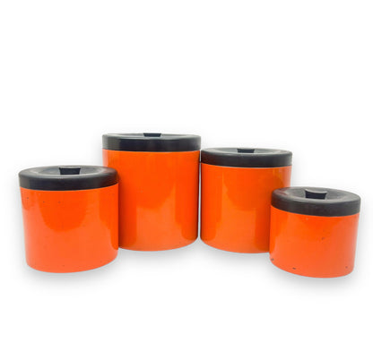 Retro Orange and Black Plastic Round Cyclinder Canister Set