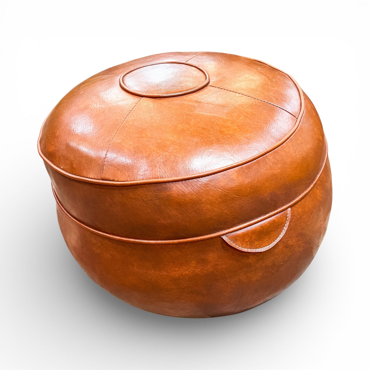 Round Brown Vinyl Ottoman / Pouffe