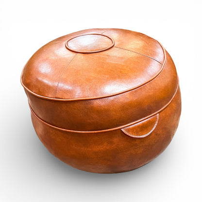Round Brown Vinyl Ottoman / Pouffe
