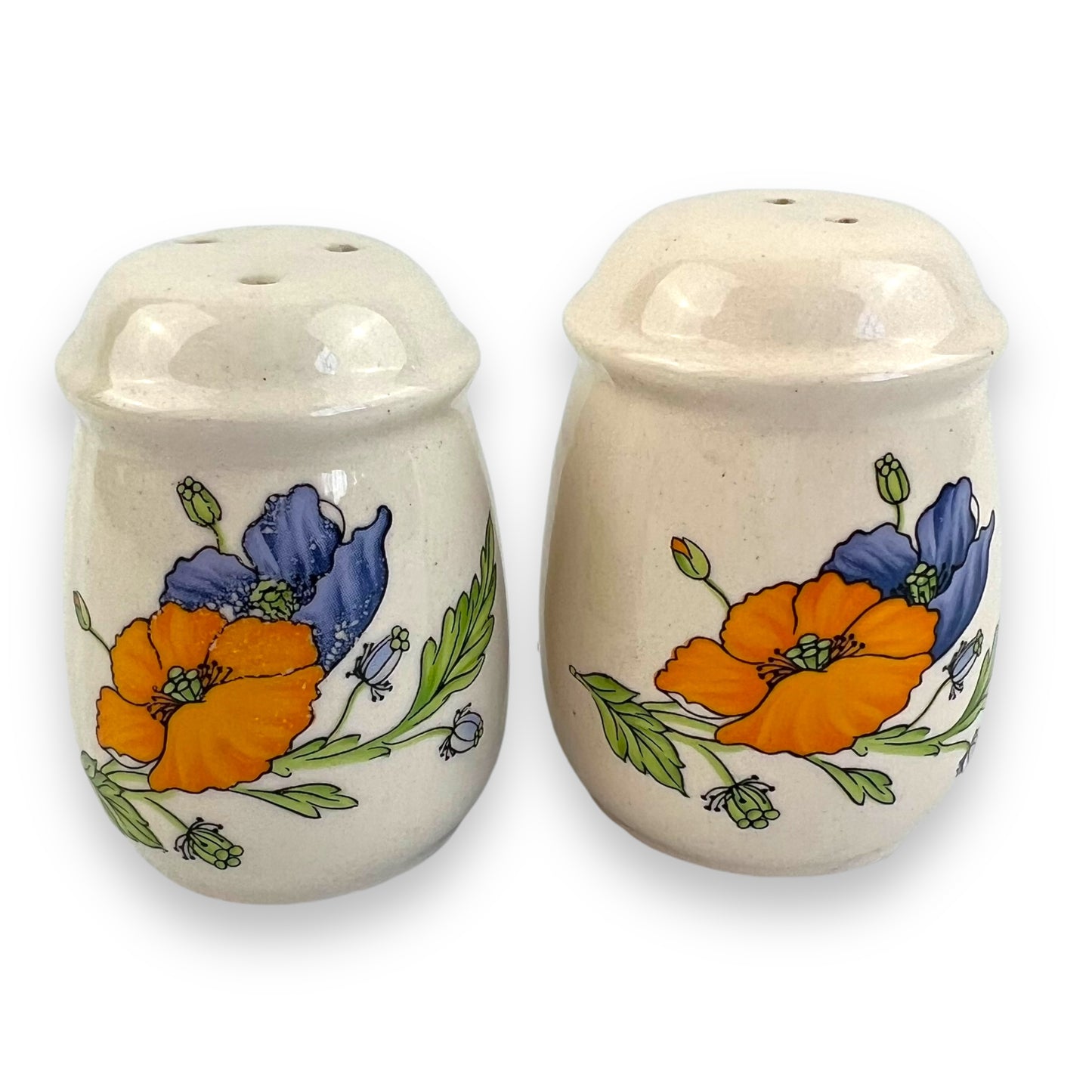 Orange & Blue flower salt and pepper shaker set