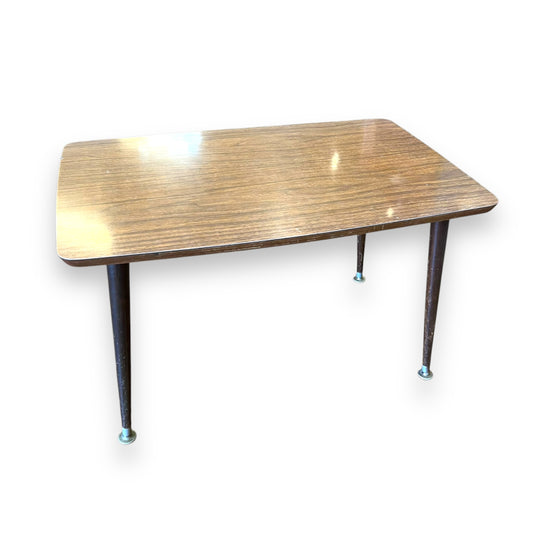 Brown Laminate Side Table – Small Retro Coffee Table with Tapered Legs