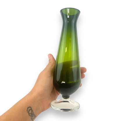 Green Empoli Art Glass Vase with Clear Base