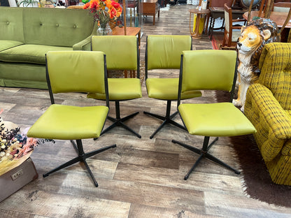 Set of 4 Vintage Lime Green Swivel Dining Chairs on Steel Base