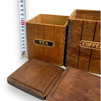 Wooden Kitchen Canister Set - Flour, Sugar, Coffee & Tea
