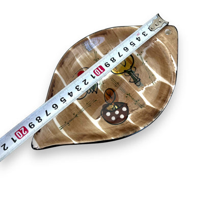 Leaf shape Serving dish Set – Hand-Painted mushroom pattern & Metal carry Stand