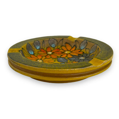 Bitossi Yellow Ashtray with Colorful Flower Design - Made in Italy