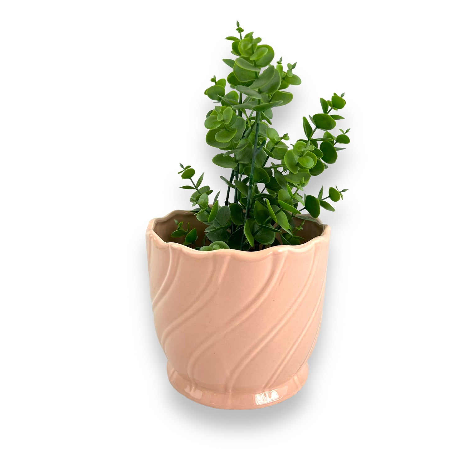 Pink Ceramic wave line pattern plant pot