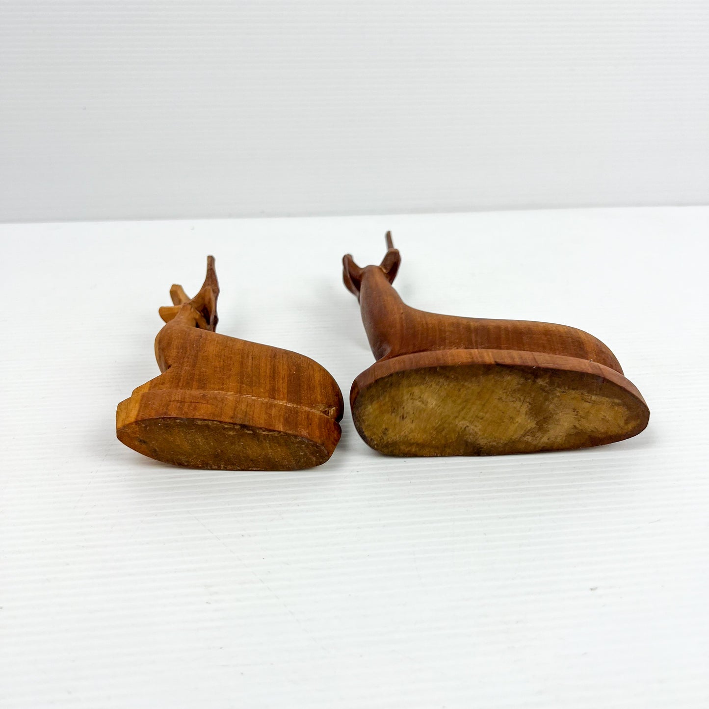 Carved Wooden Laying Antelope Statue Pair