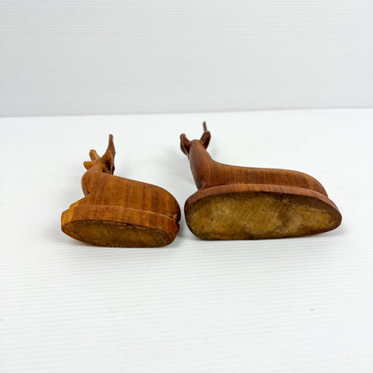 Carved Wooden Laying Antelope Statue Pair