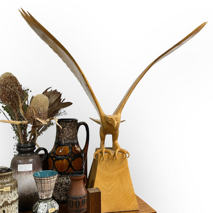 Hand-Carved Wooden Eagle Sculpture — Large Timber Carving