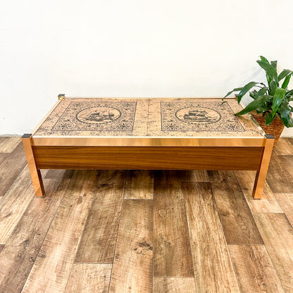 Cooks Endeavour ship copper coloured sliding internal bar coffee table