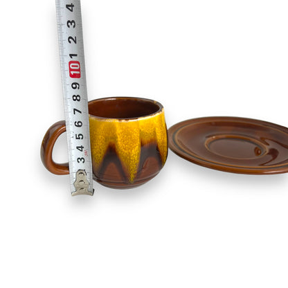 Brown & Yellow Tea Cup, Saucer & cream jug