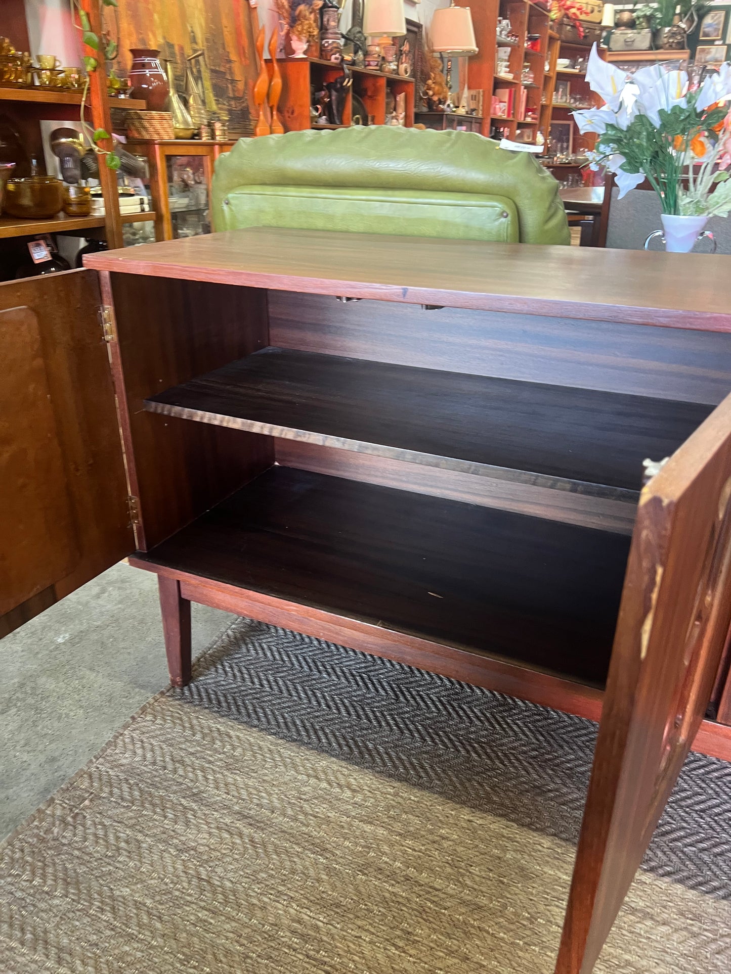 Avalon Mid Century Walnut Sideboard / Buffet Cabinet with Carved Doors