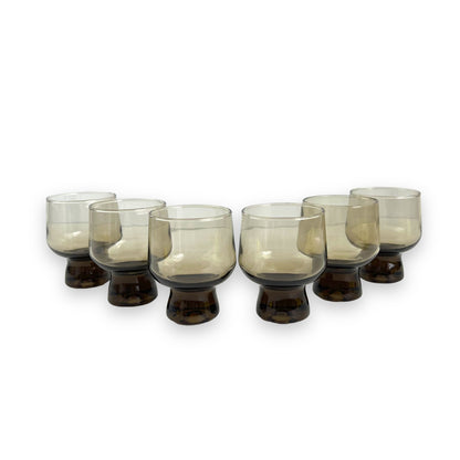 Crowning Corning Black Smokey Bubble Stem Glass Set of 6: 9cm tall