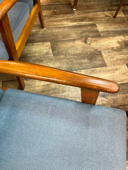 #1 Mid-Century Push-Back Reclining Armchair with Blue Upholstery