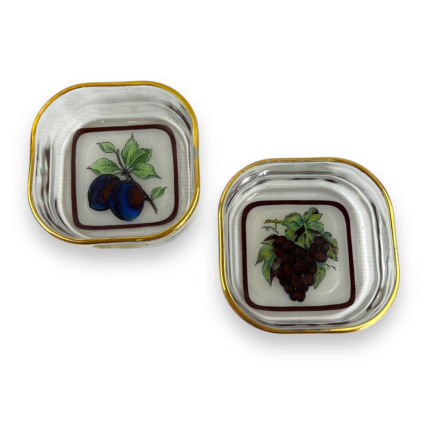 Gold rim round edge square glass fruit bowls set of 2