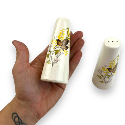 Brown Leaf with yellow flower salt and pepper shaker set