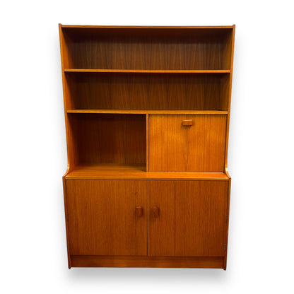 Mid-Century Teak Display Cabinet with pull down Bar section